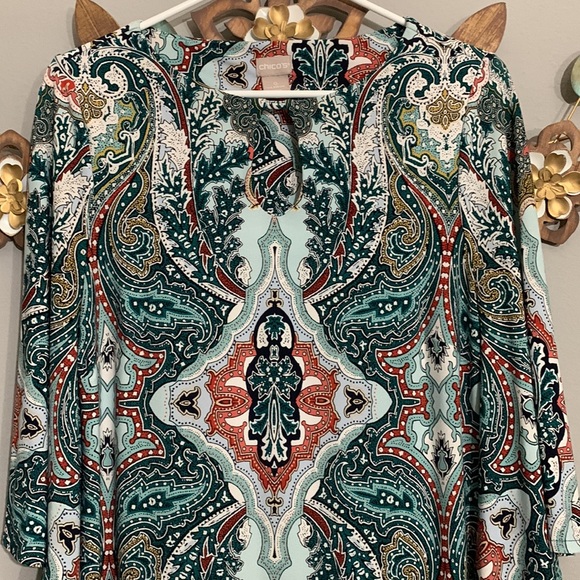 Chico's Green White Paisley Print Shift Dress Size 0 Small - Picture 4 of 8